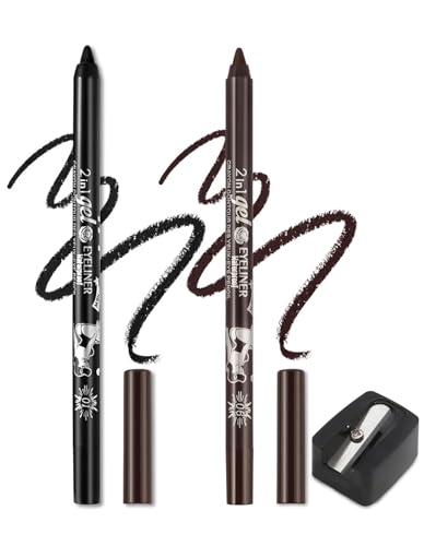 Eyeliner Stift, Waterproof Crème Glatt Metallisch Lidschattenstift,2 Stück Eyeliner Lippen Liner Augenschatten Augenbrauen Bleistifte Stift Augen Make-up (01 Schwarz & 06 Braun) von SHANJIA