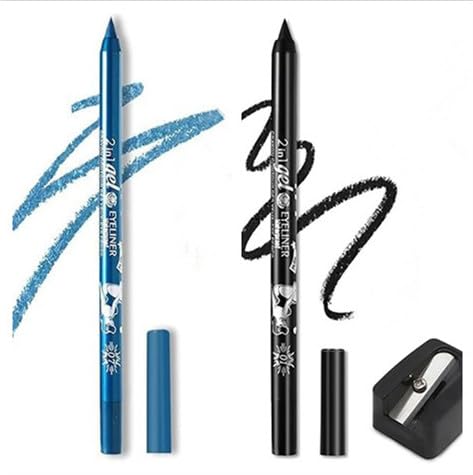Eyeliner Stift, Waterproof Crème Glatt Metallisch Lidschattenstift,2 Stück Eyeliner Lippen Liner Augenschatten Augenbrauen Bleistifte Stift Augen Make-up (01 Schwarz & 07# Blau) von SHANJIA