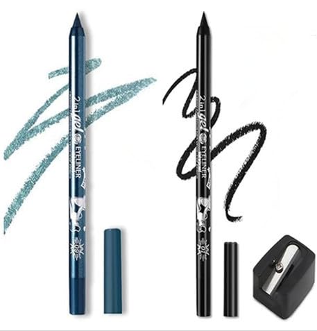 Eyeliner Stift, Waterproof Crème Glatt Metallisch Lidschattenstift,2 Stück Eyeliner Lippen Liner Augenschatten Augenbrauen Bleistifte Stift Augen Make-up (01 Schwarz & 09 Kaltblau) von SHANJIA