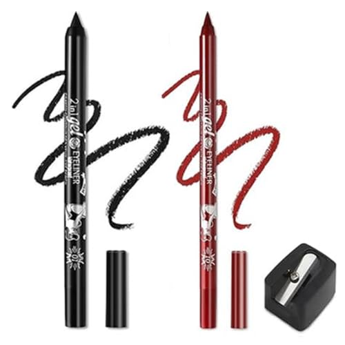 Eyeliner Stift, Waterproof Crème Glatt Metallisch Lidschattenstift,2 Stück Eyeliner Lippen Liner Augenschatten Augenbrauen Bleistifte Stift Augen Make-up (01 Schwarz & 10 Rot) von SHANJIA