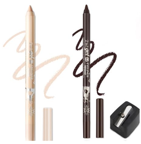 Eyeliner Stift, Waterproof Crème Glatt Metallisch Lidschattenstift,2 Stück Eyeliner Lippen Liner Augenschatten Augenbrauen Bleistifte Stift Augen Make-up (03Nackt + 06Braun) von SHANJIA