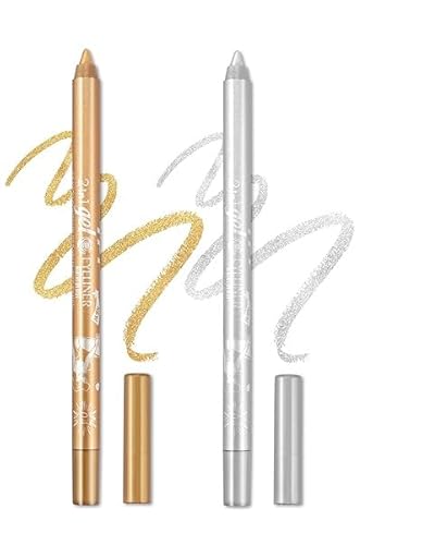 Eyeliner Stift, Waterproof Crème Glatt Metallisch Lidschattenstift,2 Stück Eyeliner Lippen Liner Augenschatten Augenbrauen Bleistifte Stift Augen Make-up (04 Gold und 05 Silber) von SHANJIA