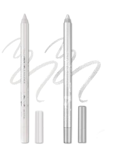 Eyeliner Stift, Waterproof Crème Glatt Metallisch Lidschattenstift,2 Stück Eyeliner Lippen Liner Augenschatten Augenbrauen Bleistifte Stift Augen Make-up (05silber+02weiß) von SHANJIA