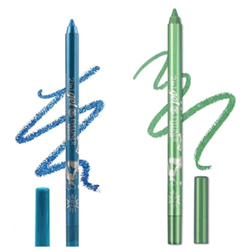 Eyeliner Stift, Waterproof Crème Glatt Metallisch Lidschattenstift,2 Stück Eyeliner Lippen Liner Augenschatten Augenbrauen Bleistifte Stift Augen Make-up (07 Blau & 08 Grün) von SHANJIA
