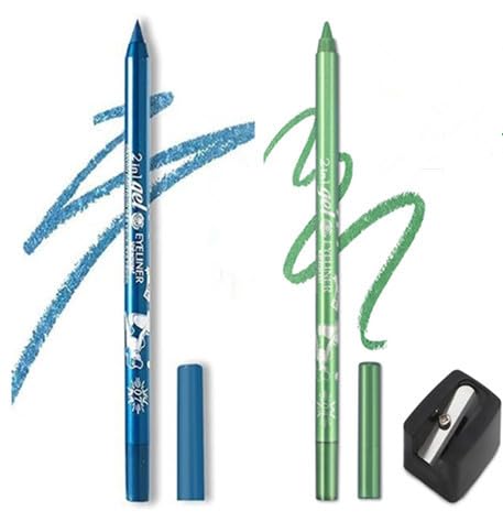 Eyeliner Stift, Waterproof Crème Glatt Metallisch Lidschattenstift,2 Stück Eyeliner Lippen Liner Augenschatten Augenbrauen Bleistifte Stift Augen Make-up (07 Blau & 08 Grün) von SHANJIA