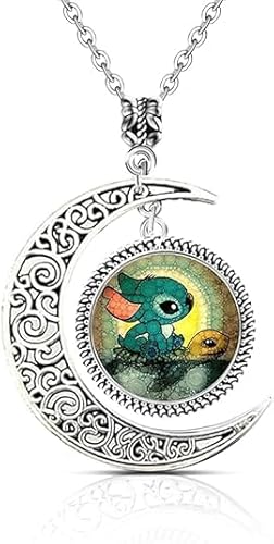 SHANKAM Cartoon Halskette, Cartoon Kette mit Mondanhänger,Cute Cartoon Halskette für Mädchenr,Kawaii Schmuck Mädchen,Kinderschmuck,Geschenk für Mädchen Kinder von SHANKAM