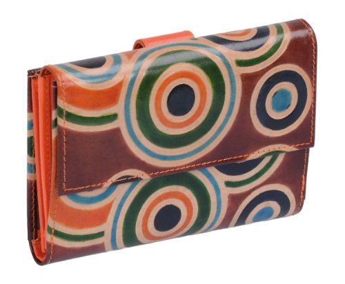 Damenbörse SHANTI in handbemaltem Echt-Leder (Orangetöne), 14x9cm von SHANTI