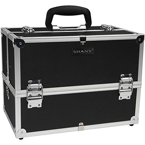 SHANY Profi-Make-up-Koffer für Essentials, Kosmetikkoffer, tragbarer Kosmetik-Organizer, Schmuckaufbewahrung mit Schlössern, Make-up-Box mit Mehreren Fächern und Schultergurt, Schwarz (Jet Black) von SHANY