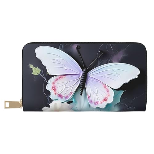 Weiße Schmetterling Leder Geldbörse Unisex Lange Geldbörse Business Reißverschluss Mehrere Kartenfächer Große Kapazität Mode Lässige Brieftasche Weiß Einheitsgröße von SHANYU