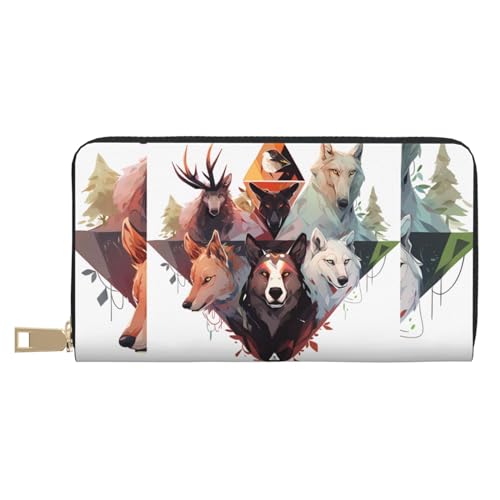 Wölfe und Rentier Leder Geldbörse Unisex Lange Geldbörse Business Reißverschluss Mehrere Kartenfächer Große Kapazität Mode Casual Wallet Weiß One Size von SHANYU