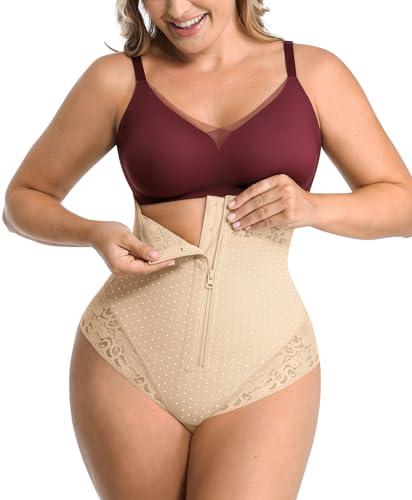 SHAPELLX Bauchkontrolle Tanga Shapewear für Frauen Shaping Thong Body Shaper Unterwäsche mit Haken Reißverschluss, Beige, XL von SHAPELLX