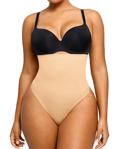 SHAPELLX Shapewear Bauchkontrolle Nahtlos Hohe Taille Body Shaper Taille Slimming Thong Unterwäsche Girdle Tummy Slimmer, 01 - Sandy Brown - Tanga, X-Small-Small von SHAPELLX