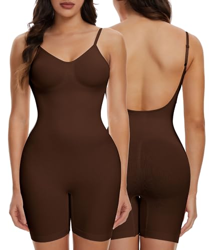 SHAPERIN Bodysuits Figurformender Shapewear Damen Rückenfrei Body Shaper Bauchweg Formend Miederbody Tummy Control Shape Up Full Body Women Braun 2XL von SHAPERIN