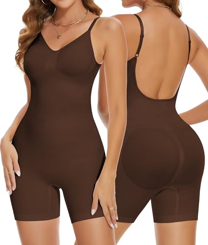 SHAPERIN Bodysuits Figurformender Shapewear Damen Rückenfrei Body Shaper Bauchweg Formend Miederbody Tummy Control Shape Up Full Body Women Braun 2XL von SHAPERIN