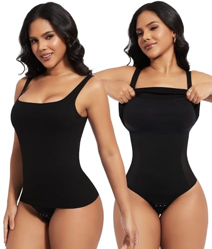 SHAPERIN Damen Figurformend BH-Hemd Eckiger Ausschnitt Ärmellos Shapewear Bauchweg Bodysuit Sleeveless Oberteile Sommer Built-in Bra Tank Top Schwarz XL von SHAPERIN