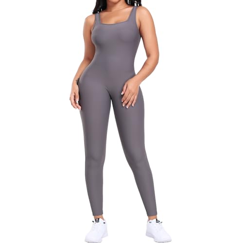 SHAPERIN Damen Jumpsuit Yoga Ärmellos Trainingsanzüge Hohe Taille Sportkleidung Damen Set Bodycon Einteiler Bodysuit Workout Overall Romper One Piece Hosenanzug Grau S von SHAPERIN