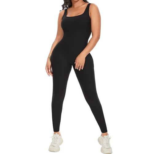 SHAPERIN Damen Jumpsuit Yoga Ärmellos Trainingsanzüge Hohe Taille Sportkleidung Damen Set Bodycon Einteiler Bodysuit Workout Overall Romper One Piece Hosenanzug Schwarz XL von SHAPERIN