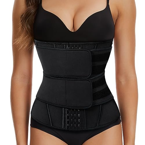 SHAPERIN Damen Korsett Waist Trainer Taillentrainer Bauchweggürtel Stark Formend Cincher Unterbust Korsage Body Shaper Shapewear mit Haken Schwarz 2XL von SHAPERIN