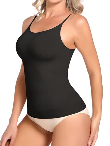 SHAPERIN Damen Shape Unterhemden Bauchweg Formende Top Nahtloser Body Shaper Hemdchen Ärmelloses Tank Top Figurformende Trägertop, Schwarz, L von SHAPERIN