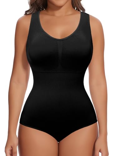 SHAPERIN Damen Shapewear Bodysuit Formbody Bauchweg Stark Body Shaper mit Push Up BH Formender Body, Schwarz, XL von SHAPERIN