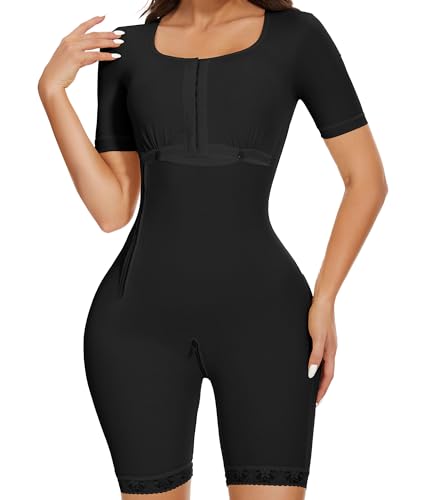 SHAPERIN Damen Shapewear Figurformender Fajas colombianas Bauchweg Kurzarm Stark Formend Taillenformer Mieder Bodysuit Full Body Shaper Schwarz L von SHAPERIN