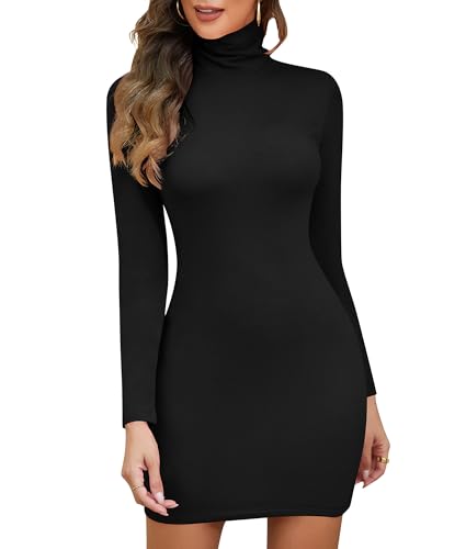 SHAPERIN Damen Strickkleid Rollkragen Langarm Elegant Pulloverkleid Eng Kleider Strickpullover Minikleid für Herbst Winter Schwarz M von SHAPERIN