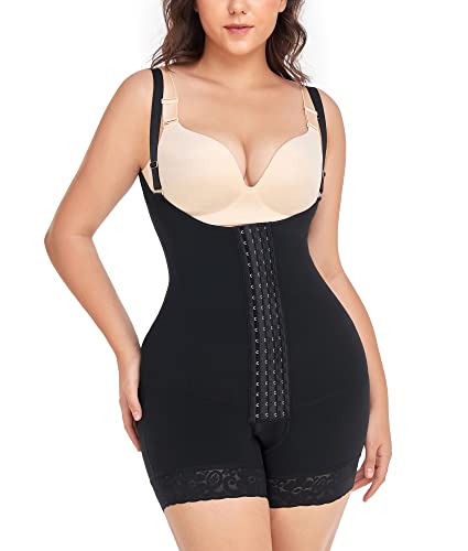 SHAPERIN Fajas Colombianas Damen Shapewear Bauchweg Stark Formend Body Figurformender Kompression Body Shaper Bein Postsurgery Schwarz L von SHAPERIN