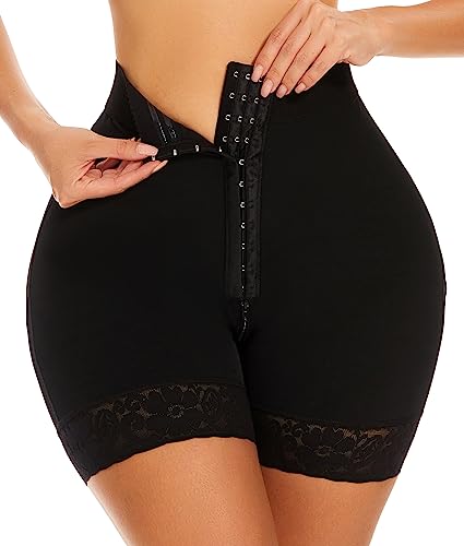 SHAPERIN Fajas Shorts Colombianas Damen Bauchkontrolle Butt Lifter Shapewear Höschen Hohe Taille Miederhose Bauchweg Stark Formend mit Haken Schwarz XL von SHAPERIN