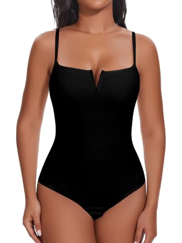 SHAPERIN Formende Bodysuit Damen Bauchweg Miederbody Tanga Push Up Body Shaper Stringbody Shapewear, Schwarz, XL von SHAPERIN