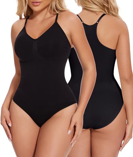 SHAPERIN Formende Bodysuit Damen Racerback Shapewear Bauchweg Tummy Control Tank Top Nahtlos Body Shaper Schwarz 2XL von SHAPERIN