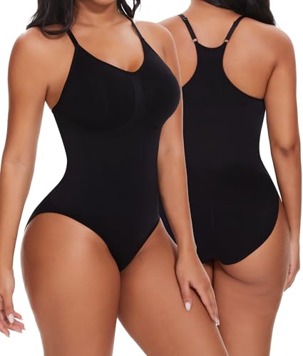 SHAPERIN Formende Bodysuit Damen Racerback Shapewear Bauchweg Tummy Control Tank Top Nahtlos Body Shaper Schwarz XL von SHAPERIN
