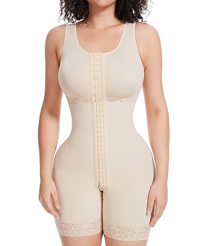 SHAPERIN Shapewear Damen Bauchweg Stark Formend Full Body Shaper Fajas Colombianas Taillenformer Mieder Bodysuit mit 3 Haken Push Up Po Shaping Bodysuit Beige L von SHAPERIN