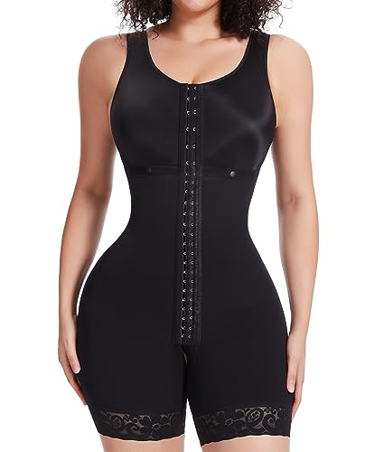 SHAPERIN Shapewear Damen Bauchweg Stark Formend Full Body Shaper Fajas Colombianas Taillenformer Mieder Bodysuit mit 3 Haken Push Up Po Shaping Bodysuit Schwarz M von SHAPERIN