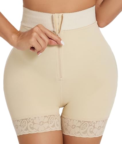 SHAPERIN Shapewear Shorts Damen Bauchkontrolle Höschen Hohe Taille Butt Lifter Miederhose Bauchweg Stark Formend Fajas Shorts mit Reißverschluss Beige M von SHAPERIN