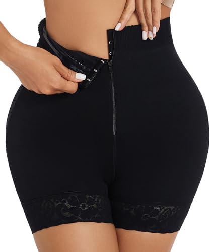 SHAPERIN Shapewear Shorts Damen Bauchkontrolle Höschen Hohe Taille Butt Lifter Miederhose Bauchweg Stark Formend Fajas Shorts mit Reißverschluss Schwarz L von SHAPERIN