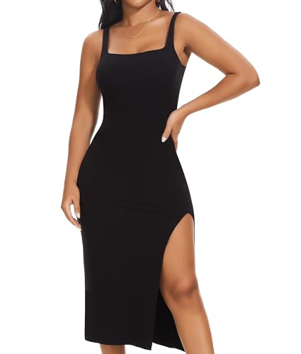 SHAPERIN Shapewear Slip Kleid Damen Bodycon Kleider mit Schlitz Bauchweg Formende Midi Kleid Schwarz 2XL von SHAPERIN