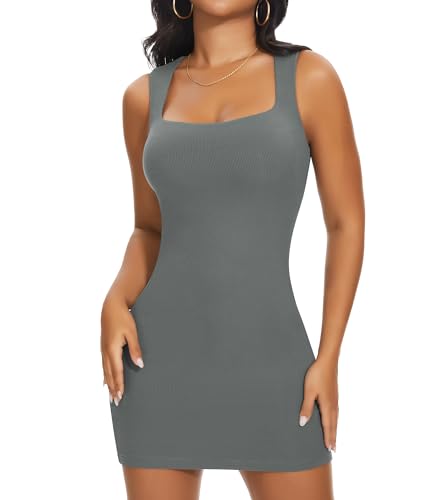 SHAPERIN Shapewear Tank Kleid Damen Bodycon Kleider Bauchweg Formende Mini Kleid Body Shaper Grau+Grün 2XL von SHAPERIN