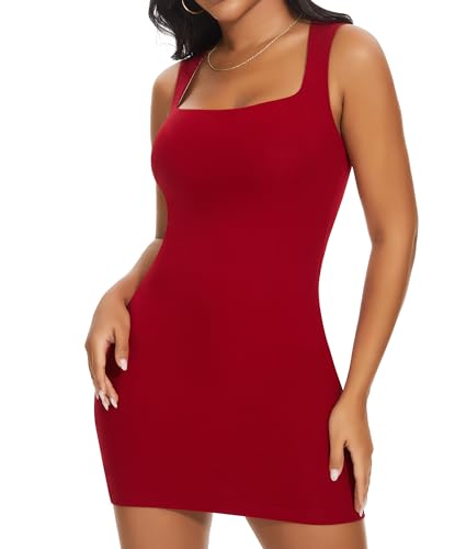 SHAPERIN Shapewear Tank Kleid Damen Bodycon Kleider Bauchweg Formende Mini Kleid Body Shaper Rot S von SHAPERIN