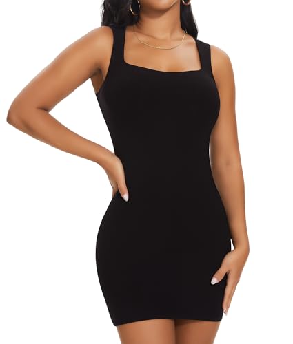 SHAPERIN Shapewear Tank Kleid Damen Bodycon Kleider Bauchweg Formende Mini Kleid Body Shaper Schwarz L von SHAPERIN