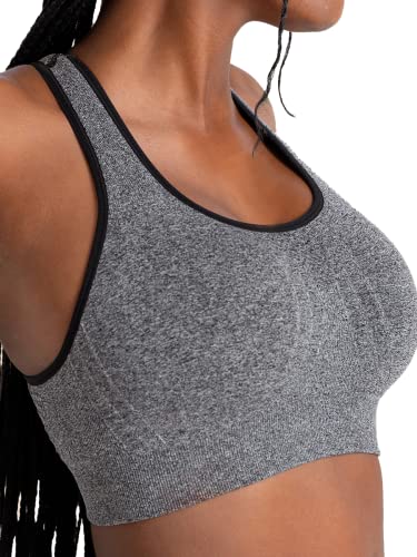 SHAPERMINT Sport-BHs für Damen, Sport-BH, Workout-Tops, kabelloser BH, Meliert, grau, Large von SHAPERMINT