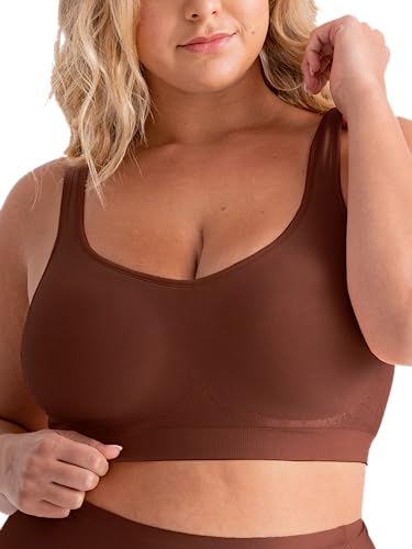 Shapermint Daily Comfort Bügelloser Shaper-BH – Kompressions-BHS für Frauen mit extra Breiten Trägern – Haken- und Ösenverschluss – drahtloser Damen-BHS – Größe S bis Übergröße, Schokoladenbraun, von SHAPERMINT