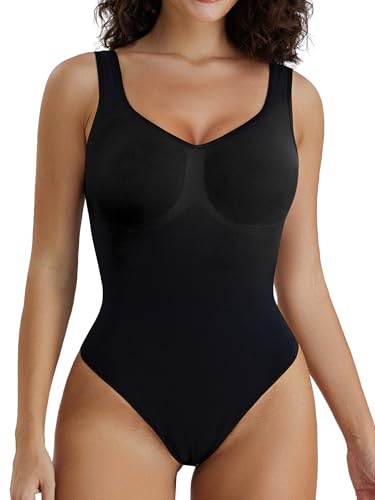 SHAPERX Body Damen Formender Bodysuit Shapewear Bauchweg Figurenformend Ganzkörper Shaping Bodys Shaper Tanga Tank Top, UK-SZ5240-Black-4XL/5XL von SHAPERX