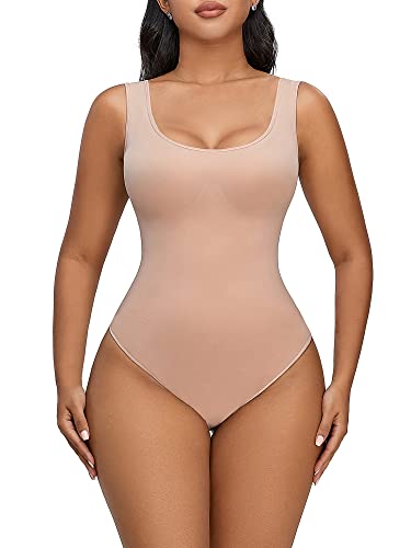 SHAPERX Body Damen Shapewear Bauchweg Bodysuit Figurenformend Ganzkörper Formender Shaping Bodys Shaper Tanga Tank Top, UK-SZ5238-Sand-2XL/3XL von SHAPERX