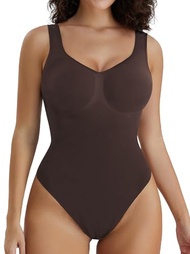 SHAPERX Body Damen Shapewear Bauchweg Bodysuit Figurenformend Ganzkörper Formender Shaping Bodys Shaper Tanga Tank Top, UK-SZ5240-Coffee-4XL/5XL von SHAPERX