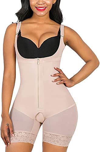 SHAPERX Bodysuit Body Shaper Fajas Colombianas Abnehmen Kontrolle Figurformender Formende Bodys Taillenformer Shapewear für Damen mit Haken, UK-DT7199-Beige-3XL von SHAPERX