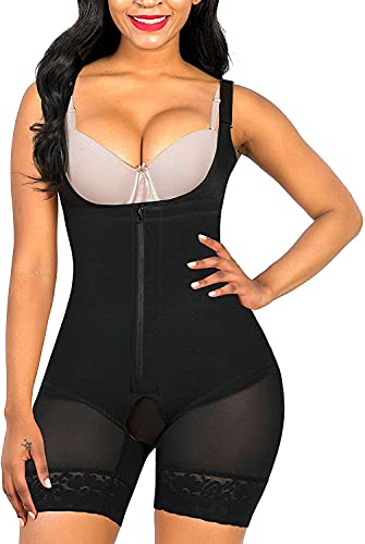 SHAPERX Bodysuit Body Shaper Fajas Colombianas Abnehmen Kontrolle Figurformender Formende Bodys Taillenformer Shapewear für Damen mit Haken, UK-DT7199-Black-S von SHAPERX