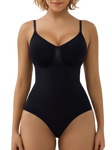 SHAPERX Bodysuit Figurenformend Damen Body Shaper Bauchweg Sculpting Shapewear Ganzkörper Formende Bodys Verstellbarer Schultergurt, UK-SZ5213-Black-4XL von SHAPERX