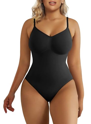SHAPERX Bodysuit Figurenformend Damen Body Shaper Bauchweg Sculpting Shapewear Tanga Ganzkörper Formende Bodys Verstellbarer Schultergurt, UK-SZ5215-Black-4XL von SHAPERX