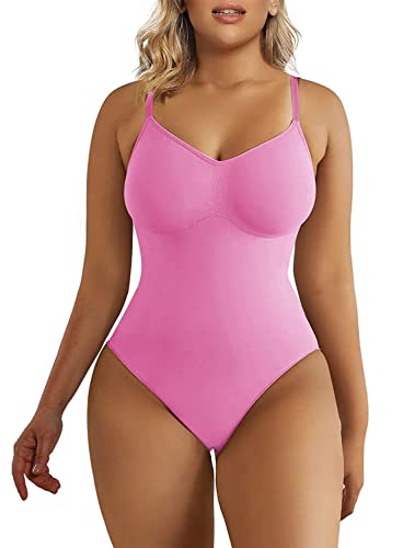 SHAPERX Bodysuit Figurenformend Damen Body Shaper Bauchweg Sculpting Shapewear Tanga Ganzkörper Formende Bodys Verstellbarer Schultergurt, UK-SZ5215-Pink-4XL von SHAPERX