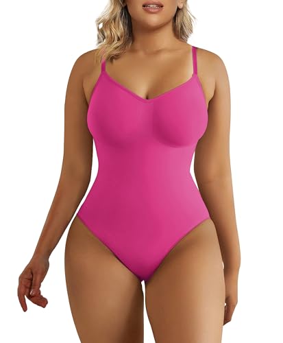 SHAPERX Bodysuit Figurenformend Damen Body Shaper Bauchweg Sculpting Shapewear Tanga Ganzkörper Formende Bodys Verstellbarer Schultergurt, UK-SZ5215-Rose Red-L/XL von SHAPERX
